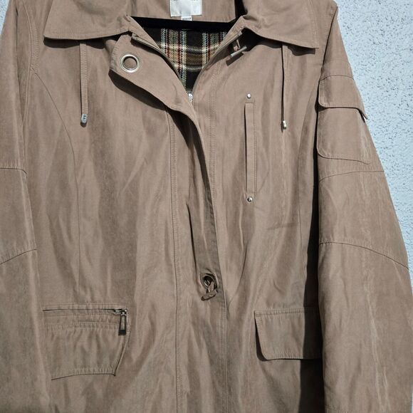 Croft & Barrow Womens Beige Hooded Zip Up Heavyweight Trench Coat Size 1X Chore - Picture 2 of 7
